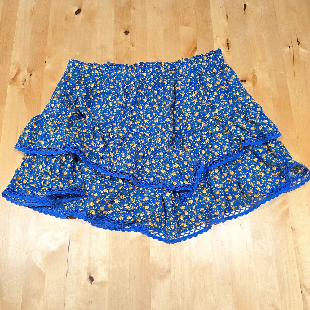 Tarse Skirt Sz Extra Large Floral Ruffle Layered Mini Rayon Boho Flower